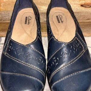 Clarks Women's Dark Blue Leather Flats